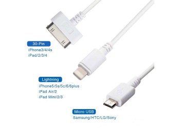 3 in 1 iPhone 30pin lightning Android micro usb Snelle Opladen kabel