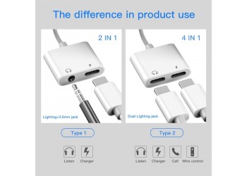 4 in 1 Adapter Opladen Luisteren Voor Apple iPhone 12 Plus XS MAX Splitter 3.5mm Jack Koptelefoon Aux Kabel Telefoon Connector