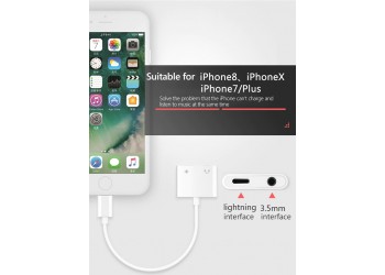 2 in 1 Adapter Opladen Luisteren Voor Apple iPhone 12 Plus XS MAX Splitter 3.5mm Jack Koptelefoon Aux Kabel Telefoon Connector