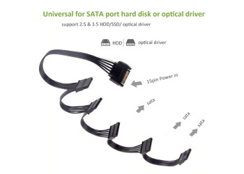 Sata 15Pin 1 Tot 5 Sata 15Pin Harde Schijf Voeding Splitter Cable Koord Diy Pc Sever Power Pcie Riser 60 Cm 