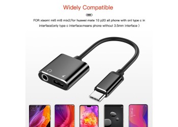 Type C naar 3,5 mm koptelefoonaansluiting adapter 2 in 1 USB C audiokabel converter opladen splitter hoofdtelefoon adapter voor Samsung Huawei Xiaomi