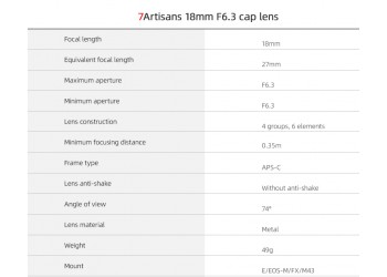 7artisans 18 mm F6.3 Ultradun Handmatige lens voor Sony E-mount APS-C + Gratis lenspen en lens tas