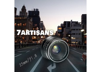 7artisans 25mm F1.8 manual focus lens voor Sony systeem camera + Gratis lenspen + 46mm uv filter en zonnekap