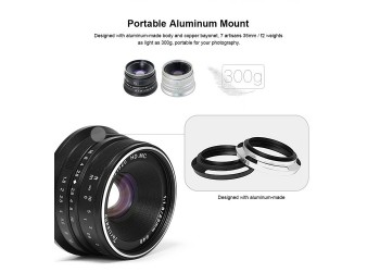 7artisans 25mm F1.8 manual focus lens voor Canon systeem camera + Gratis lenspen + 46mm uv filter en zonnekap