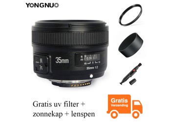 Yongnuo AF-S 35mm F2.0 autofocus lens voor Nikon DSLR camera met gratis 58mm uv-filter, zonnekap, lenspen