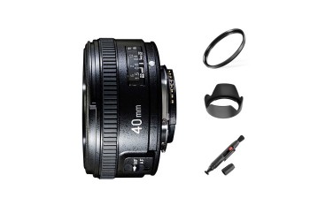 Yongnuo 40mm F2.8 autofocus lens voor Nikon F DSLR camera met gratis 58mm uv-filter, zonnekap, lenspen