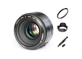 Yongnuo EF 50mm F1.8 autofocus lens voor Canon camera EF EF-S met gratis 52mm uv-filter, zonnekap, lenspen