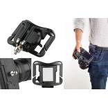 Fast loading camera holster waist belt buckle button mount