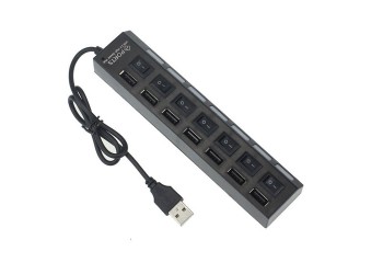 7 poorten LED USB 2.0 Adapter Hub aan/uit Schakelaar PC Laptop