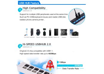 7 poorten LED USB 2.0 Adapter Hub aan/uit Schakelaar PC Laptop