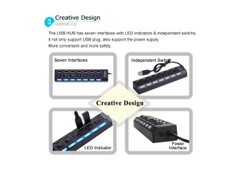 7 poorten LED USB 2.0 Adapter Hub aan/uit Schakelaar PC Laptop