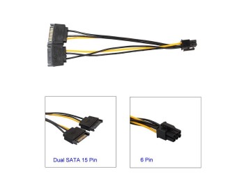 Dual SATA 15 Pin Male to 6 Pin Female Video Card Power Cable