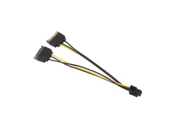 Dual SATA 15 Pin Male to 6 Pin Female Video Card Power Cable