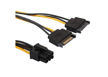 Dual SATA 15 Pin Male to 6 Pin Female Video Card Power Cable