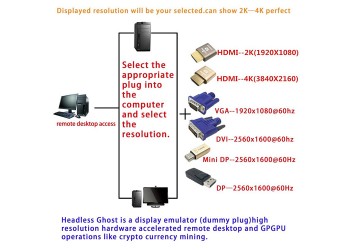 DVI Display port Dummy Plug HD 4K Display Emulator