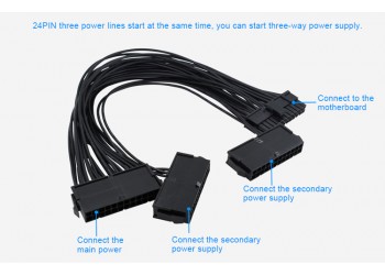 Dual Drie ATX 20+4 (24Pin) Molex PSU Sync Kabel voor 2 of 3 PSU Power synchronisatie boot