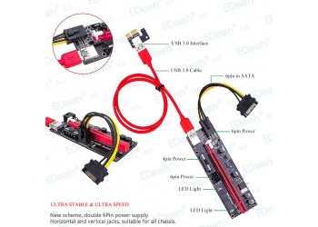 Ultrastabiel Ver009S Usb 3.0 Pci-E PCIe Riser Ver 009S Express 1X 4X 8X 16X Extender Riser Card Adapter sata 15Pin Naar 6 Pin Power Kabel ETH Mining