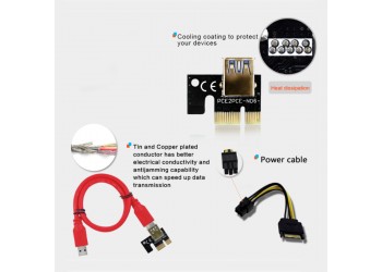 6 stuk Ultrastabiel Ver009S Usb 3.0 Pci-E PCIe Riser Ver 009S Express 1X 4X 8X 16X Extender Riser Card Adapter sata 15Pin Naar 6 Pin Power Kabel ETH Mining