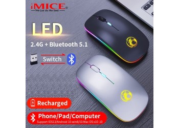 LED Backlit Oplaadbare Bluetooth 5.1 & 2.4G Dual model Draadloze Stille Muis USB Licht Muis 