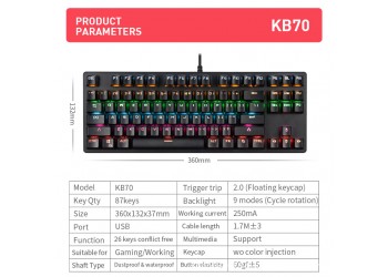 Gaming Mechanische Toetsenbord Rgb Mix Backlit Blauwe Schakelaar 87key