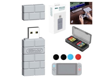 8Bitdo USB Draadloze Bluetooth Adapter Switch PS4 Xbox PS1 + JoyCon caps + kaarthouder