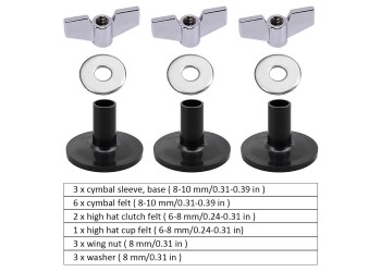 18 in 1 Drum voelde pad Set Vervangende Onderdelen Cimbaal Mouwen Vleugel Noten Ringen Wolvilt Pads