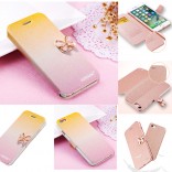 iphone 7 plus Luxe Case Cover Hoes zijde Gradient geel roze