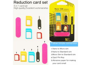 5 in 1 Nano Sim Card Adapters + Regular & Micro Sim iPhone