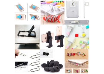 16 in 1 mobile phone accessories voor Statief Mount Mobiele Telefoon Clip Houder + Stand + Vinger Ring + Snoeropwinder + zuignap + oorkussens +  Simkaart pin +  kabel beschermer + dust plug 