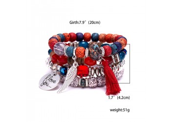 4 in 1 Rode Vleugels kwast natuursteen set armband imitatie bodhi kralen Boheemse armband 