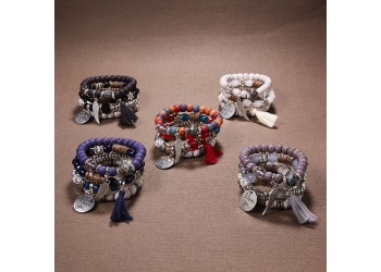 4 in 1 Rode Vleugels kwast natuursteen set armband imitatie bodhi kralen Boheemse armband 