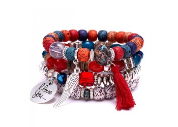 4 in 1 Rode Vleugels kwast natuursteen set armband imitatie bodhi kralen Boheemse armband 