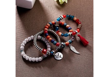 4 in 1 Rode Vleugels kwast natuursteen set armband imitatie bodhi kralen Boheemse armband 