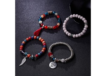 4 in 1 Blauwe Vleugels kwast natuursteen set armband imitatie bodhi kralen Boheemse armband 