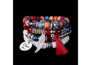 4 in 1 Rode Vleugels kwast natuursteen set armband imitatie bodhi kralen Boheemse armband 
