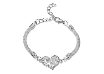 Verzilverde armband creatief diamant eenvoudige armband hart