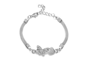 Verzilverde armband creatief diamant eenvoudige armband vlinder hart