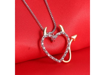 Creatieve hart ketting demon afbeelding legering diamanten ketting sleutelbeen