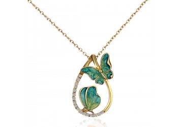 Vlinder schilderij olie ketting mode prachtige druppelvormige kleurrijke sleutelbeen ketting sieraden groen