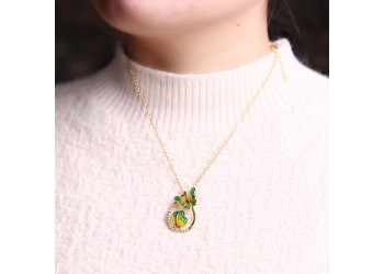 Vlinder schilderij olie ketting mode prachtige druppelvormige kleurrijke sleutelbeen ketting sieraden bruin groen