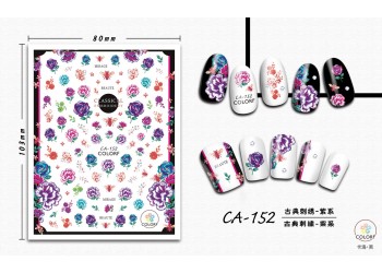 3D Nagel Sticker Coole stickers voor nagel folie Fashion Manicure Stickers Nagels CA-152 Borduurwerk Paars