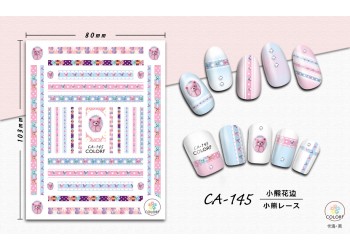 3D Nagel Sticker Coole stickers voor nagel folie Fashion Manicure Stickers Nagels CA-145 beertje bloemenrand