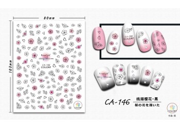3D Nagel Sticker Coole stickers voor nagel folie Fashion Manicure Stickers Nagels CA-146 Kersebloesem Zwart