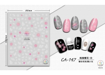 3D Nagel Sticker Coole stickers voor nagel folie Fashion Manicure Stickers Nagels CA-147 Kersebloesem Wit