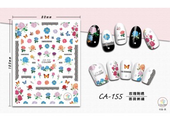 3D Nagel Sticker Coole stickers voor nagel folie Fashion Manicure Stickers Nagels CA-155 Borduurwerk Rozen