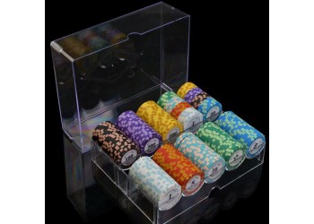 100 stuk Professionele Upscale Klei Casino Texas Poker Chips 14G waarde 1 tot 500 met Chipstandaard en Dobbelstenen