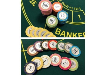 100 stuk Professionele Upscale Klei Casino Texas Poker Chips 14G waarde 1 tot 500 met Chipstandaard en Dobbelstenen