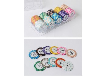 100 stuk Professionele Upscale Klei Casino Texas Poker Chips 14G waarde 1 tot 500 met Chipstandaard en Dobbelstenen