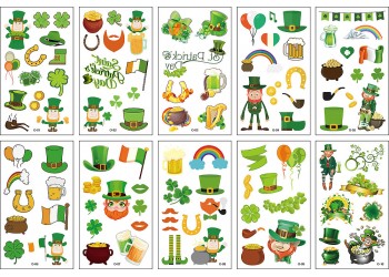 10 stuk Tattoo Sticker Gezicht Hand Cartoon Nep Tatoo Tijdelijke Waterdichte Taty model O St. Patrick's Day