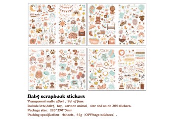 204 Stuks/4 Vellen Baby Scrapbooking Stickers Baby Boy Stickers Voor Baby Shower, Pasgeboren Baby Party Uitnodiging Kaarten Kids Cadeau Wrap